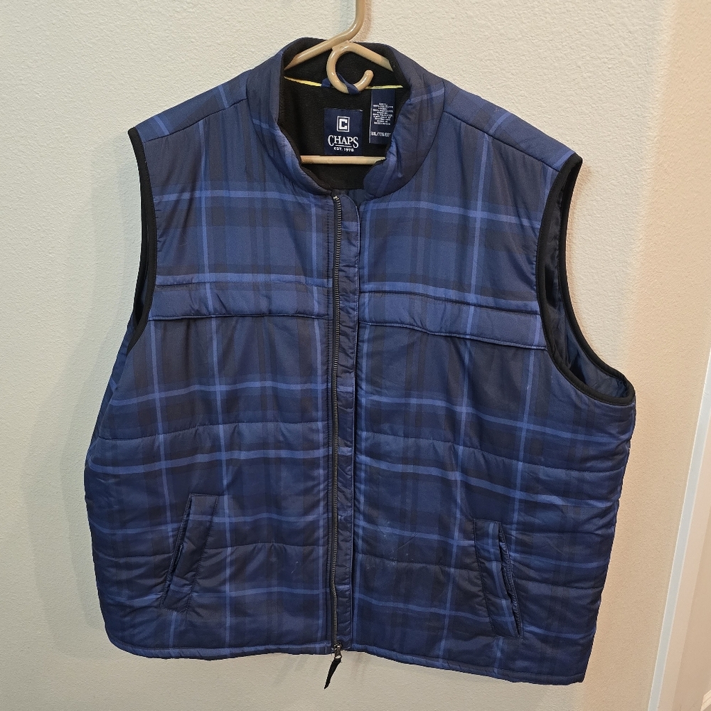 Chaps Blue Plaid Quilted Puffer Vest Jacket Mens Plus Size XXL - Picture 2 of 13